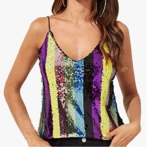 Multicolor Sequin Striped Women's Top